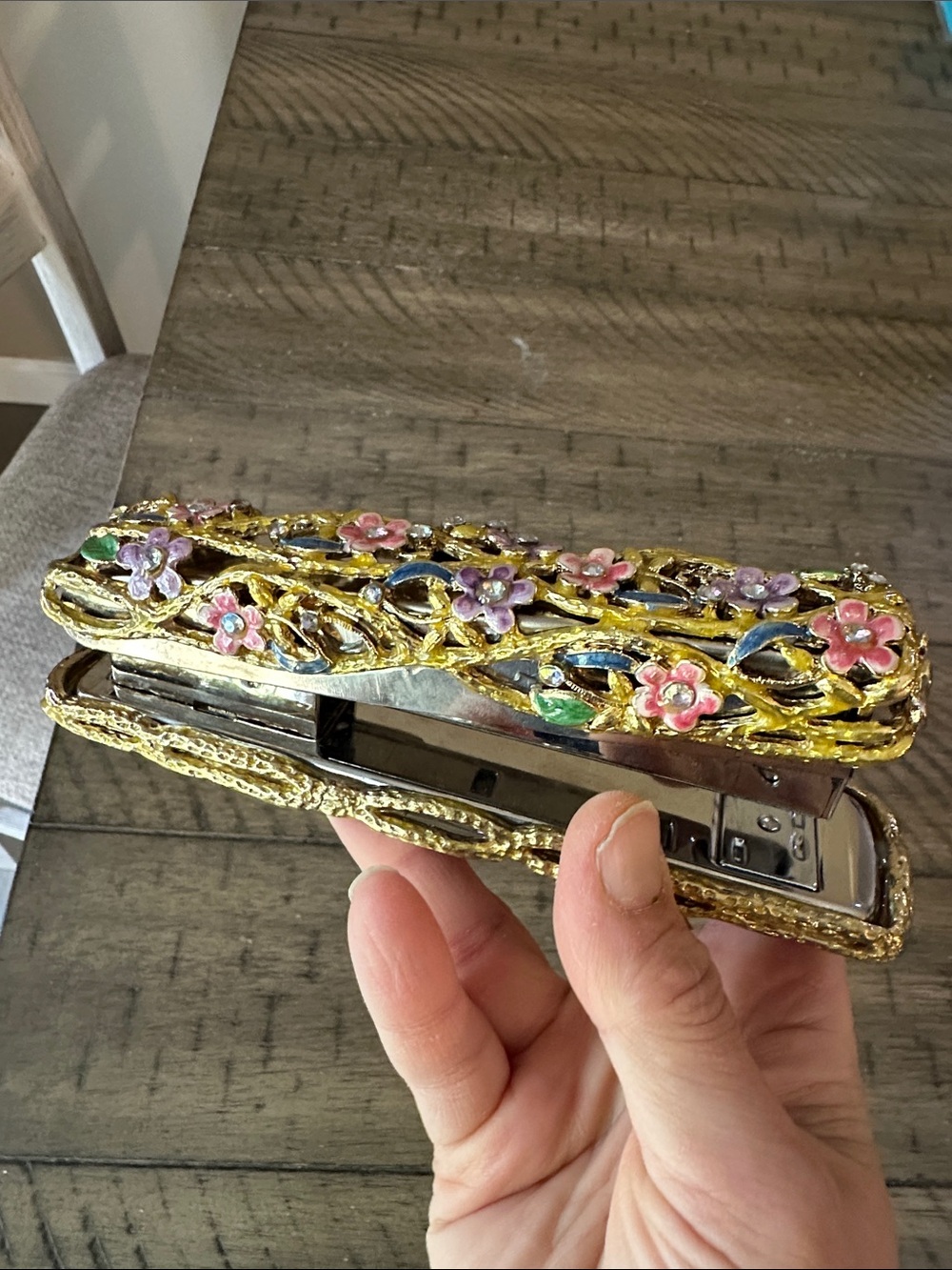 Gold Floral Decorative Stapler - Pink & Purple Accents